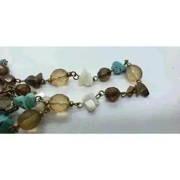 Necklace Multi Gemstone Mother Of Pearl Pendant Turquoise Tigers Eye Quartz - Picture 5 of 5